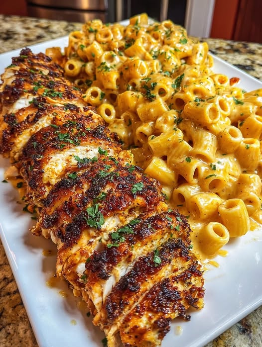 Plate the creamy rigatoni and serve the Cajun garlic butter rotisserie chicken alongside it Recipe 5 Plate the creamy rigatoni and serve the Cajun garlic butter rotisserie chicken alongside it Recipe - Recipe Image