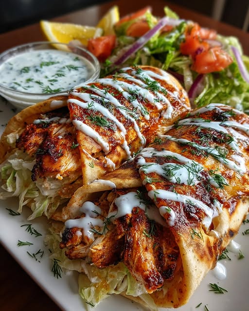 Greek Grilled Chicken Gyro Wraps with Garlic Yogurt Sauce Recipe