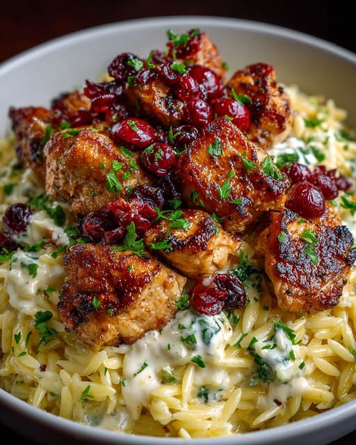 Creamy Feta Sauce & Roasted Cranberries Recipe - Recipe Image