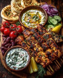 uvlaki Grazing Board with Spicy Feta Dip Recipe