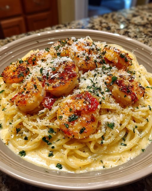 Creamy Shrimp Pasta with Parmesan & Garlic Sauce Recipe