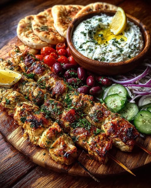 uvlaki Grazing Board with Lemon Feta Dip Recipe - Recipe Image