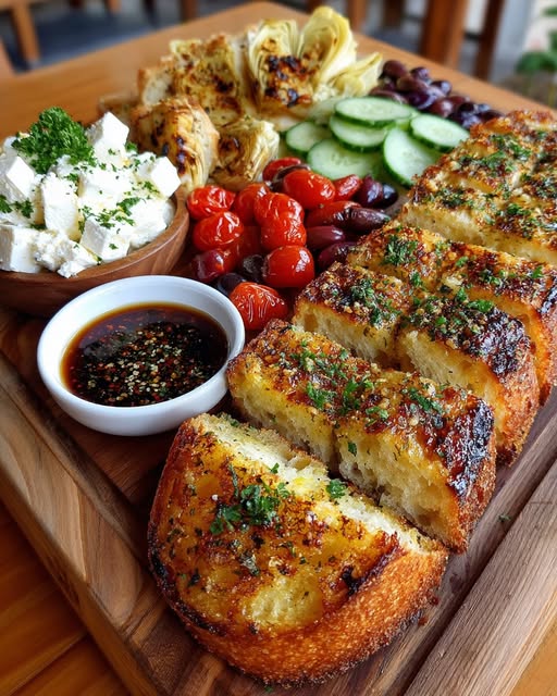 Rustic Mediterranean Garlic Toasted Bread and Feta Board Recipe - Recipe Image