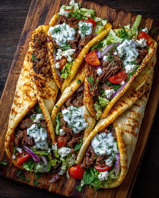 Greek Grilled Lamb Gyro Wraps with Garlic Yogurt Sauce Recipe - Recipe Image