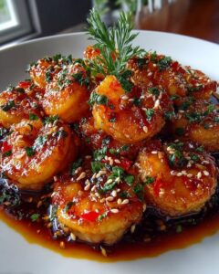 Honey Chili Shrimp with a Sticky Glaze & Fresh Herbs Recipe