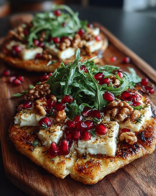 Crispy Flatbread with Brie, Pomegranate & Roasted Walnuts Recipe
