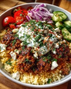 Loaded Mediterranean Beef Power Bowl with Tzatziki & Feta Recipe