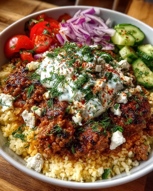 Loaded Mediterranean Beef Power Bowl with Tzatziki & Feta Recipe - Recipe Image
