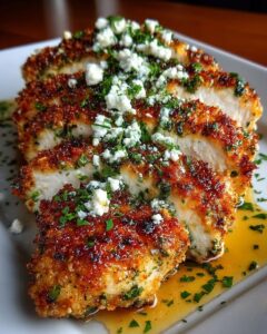 Crispy Hot Honey Lemon Feta Chicken Breasts with Herb Crust Recipe