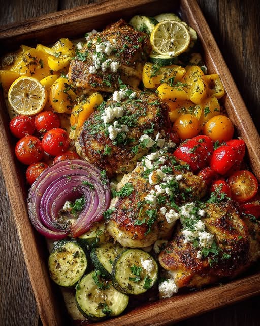 Sheet-Pan Lemon Chicken with Roasted Vegetables & Feta Recipe