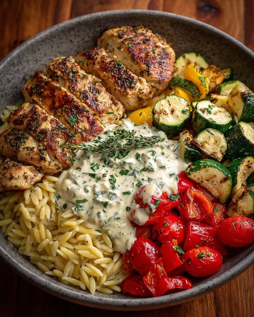 In a large bowl, combine cooked orzo and roasted vegetables Recipe - Recipe Image
