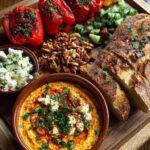Rustic Mediterranean Bread and Roasted Red Pepper Dip Board Recipe