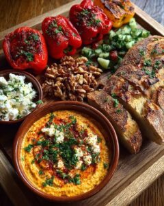 Rustic Mediterranean Bread and Roasted Red Pepper Dip Board Recipe