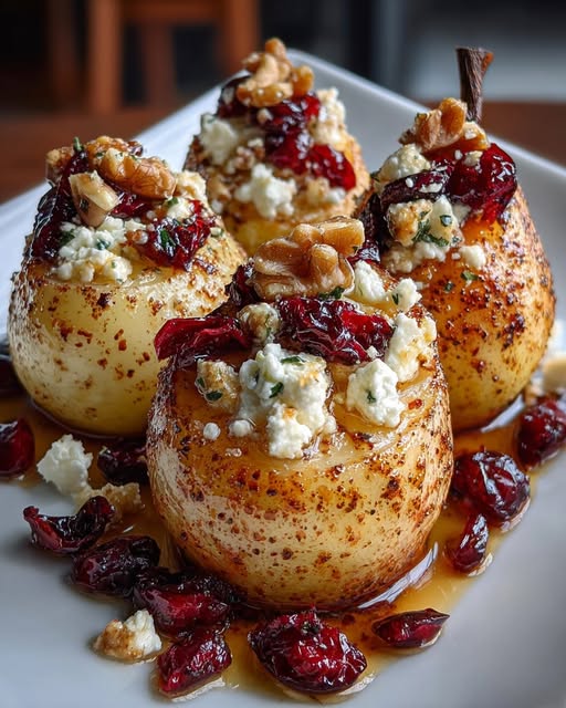 Baked Pears with Feta, Honey, and Cranberries Recipe - Recipe Image