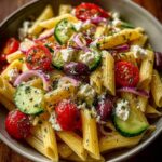 Greek Pasta Salad with Feta, Olives & Cucumber Recipe