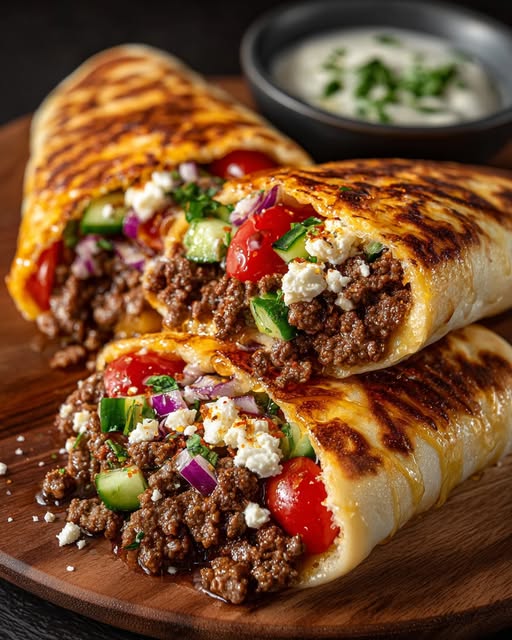 Mediterranean Ground Beef Pita Wraps with Hot Honey Drizzle Recipe - Recipe Image