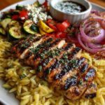 Balsamic Chicken Orzo with Grilled Veggies & Creamy Feta Recipe