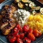 Balsamic Chicken Rice with Grilled Veggies & Whipped Feta Recipe