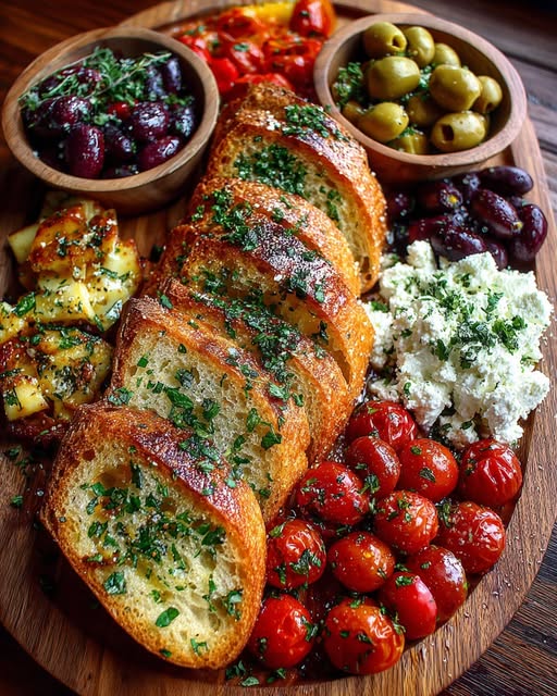 Rustic Mediterranean Bread and Feta Board with Fresh Herbs Recipe