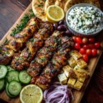 Greek Chicken Souvlaki Grazing Board with Garlic Feta Dip Recipe