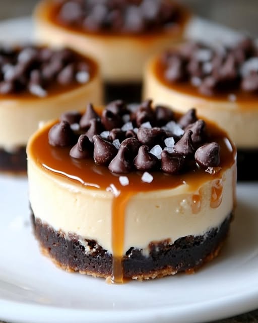 Irresistible Salted Caramel Chocolate Chip Cheesecakes Recipe - Recipe Image