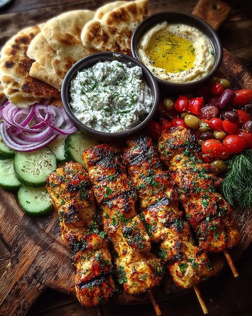 Greek Grilled Chicken Souvlaki Mezze Board Recipe - Recipe Image