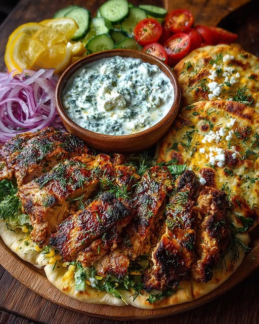 Greek Chicken Gyros with Lemon-Herb Marinade and Tzatziki Recipe - Recipe Image
