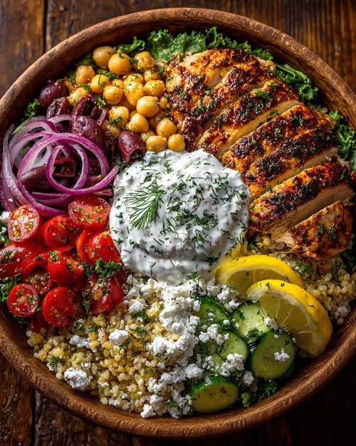 Mediterranean Chicken Power Bowl with Whipped Feta Sauce Recipe - Recipe Image