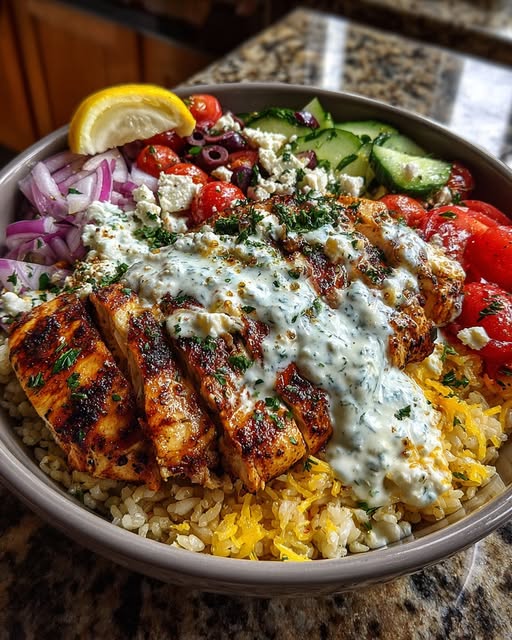 n Gyro Power Bowl with Creamy Feta Sauce Recipe - Recipe Image