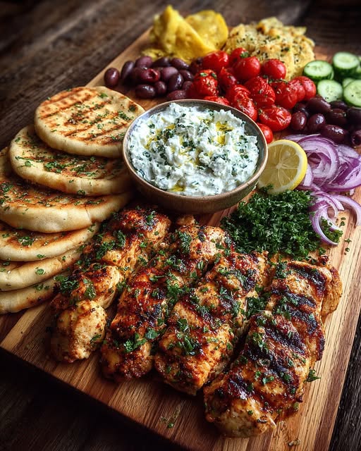 icken Souvlaki Mezze Board with Feta Dip Recipe - Recipe Image