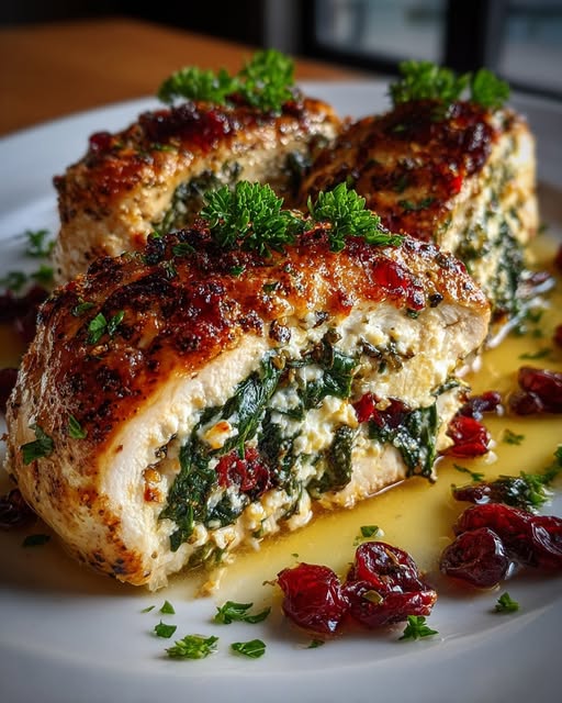 Cranberry & Spinach Stuffed Chicken Breasts with Feta Recipe - Recipe Image