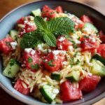 Watermelon Cucumber Orzo with Mint & Feta Recipe
