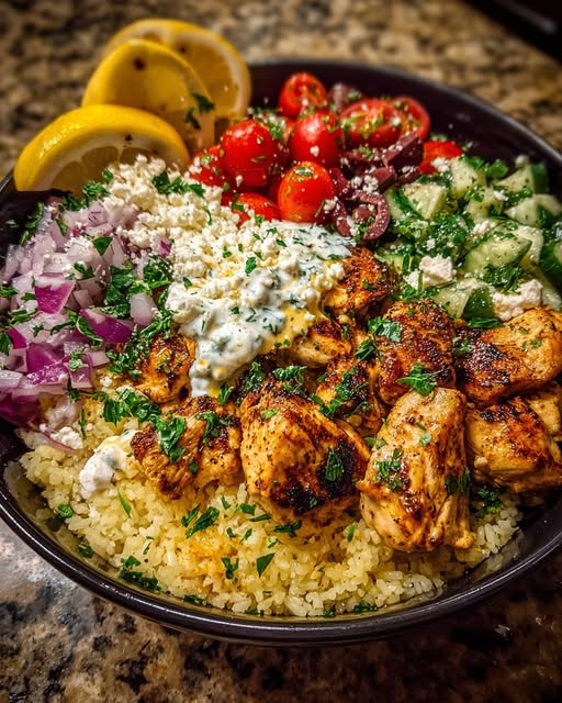 Greek Chicken Souvlaki Bowls with Garlic Sauce Recipe