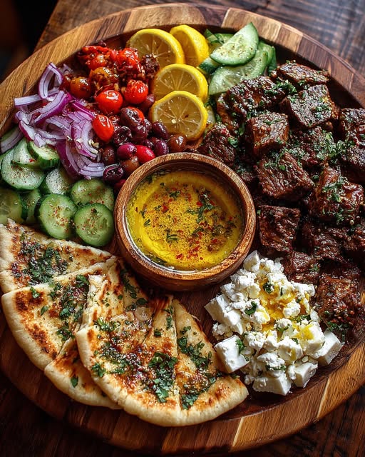Greek Beef Mezze Platter with Lemon Drizzle Recipe