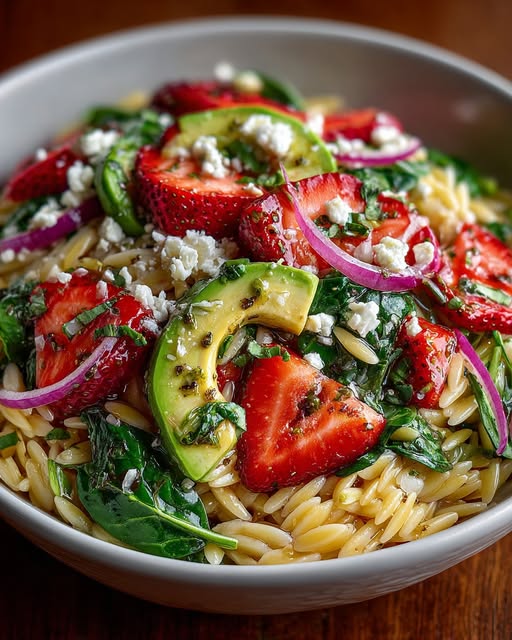 Strawberry Avocado Orzo with Honey Basil Vinaigrette Recipe - Recipe Image