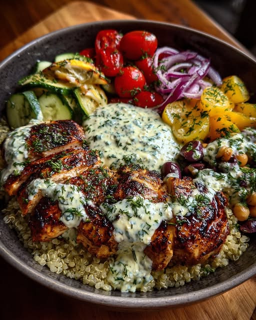 n Power Bowl with Herb Yogurt Feta Sauce Recipe - Recipe Image