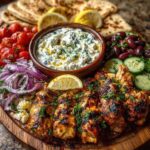 Greek Chicken Souvlaki Mezze Board with Feta Dip Recipe