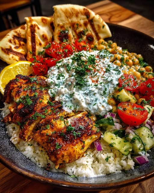 Mediterranean Chicken Pita Bowl with Whipped Feta Sauce Recipe