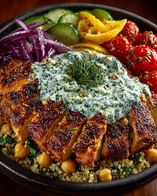 Power Bowl with Spicy Yogurt Feta Sauce Recipe